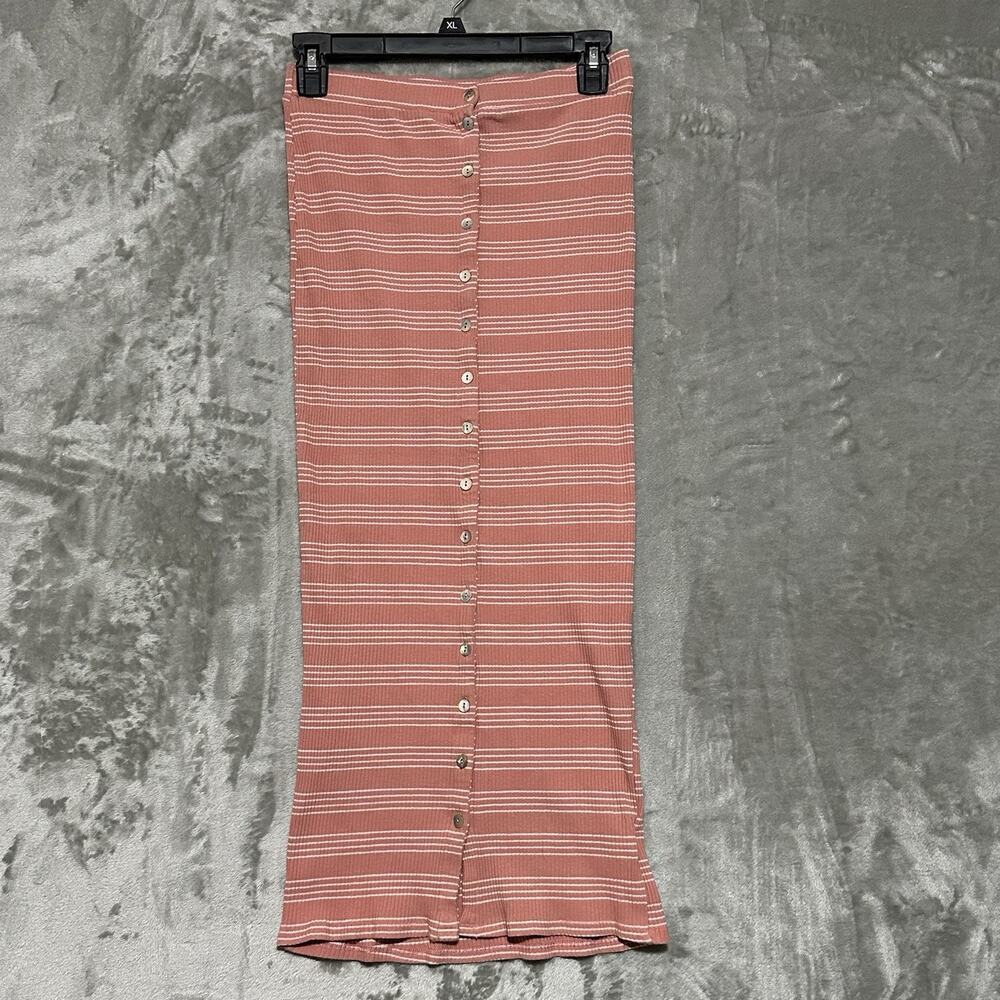 Free People FP Beach Ribbed Knit Button Front Striped Maxi skirt Womens‎ S Pink